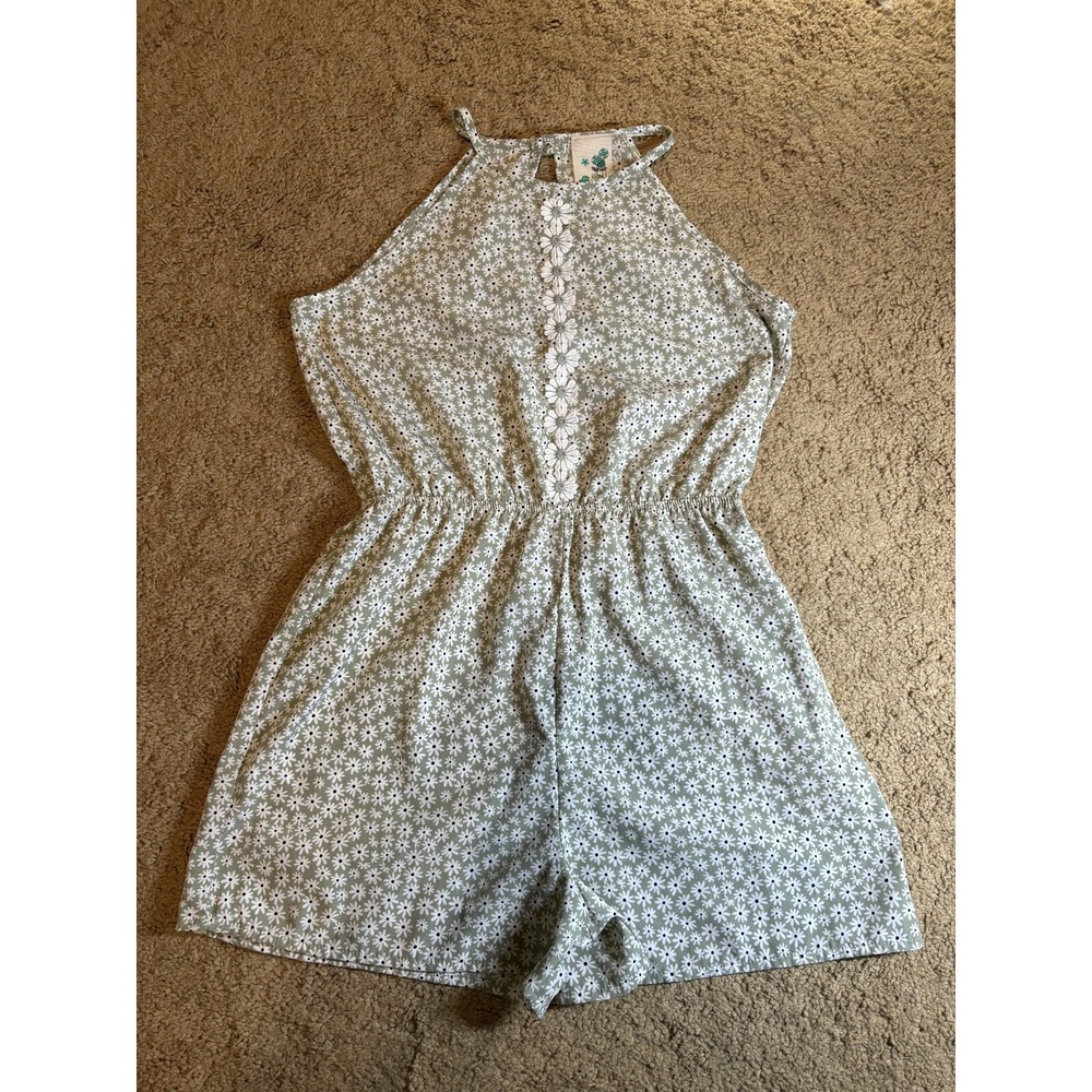 Lily Bleu Romper Girls Size 12 Floral Green Sleeveless
